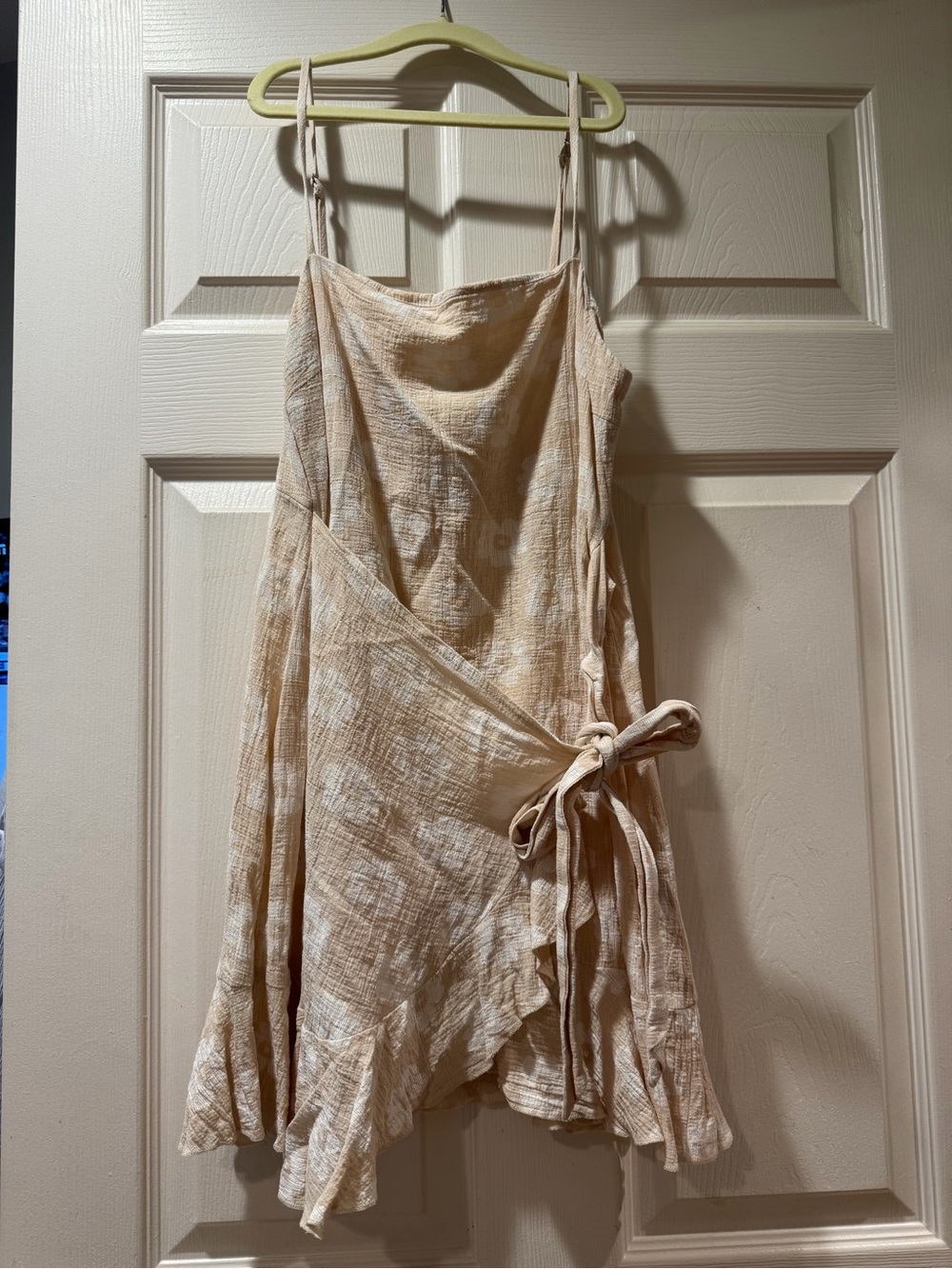 Women’s Cream Mini Wrap Dress with Tie Detail